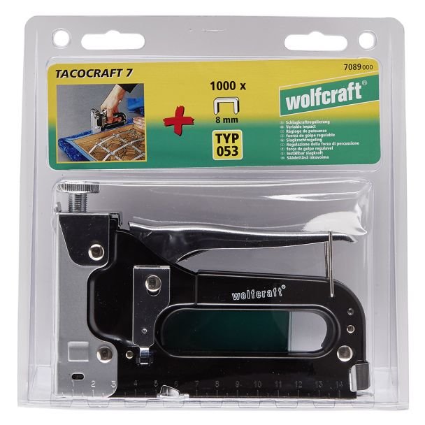 Capsator manual 7 + 100 capse Wolfcraft 7089000, pentru capse tip 053 de la 4 - 14 mm, carcasa din metal