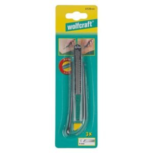Cutter cu lame detasabile Wolfcraft 4139000, latime lama 9 mm, carcasa plastic cu maner moale, magazie pentru lame