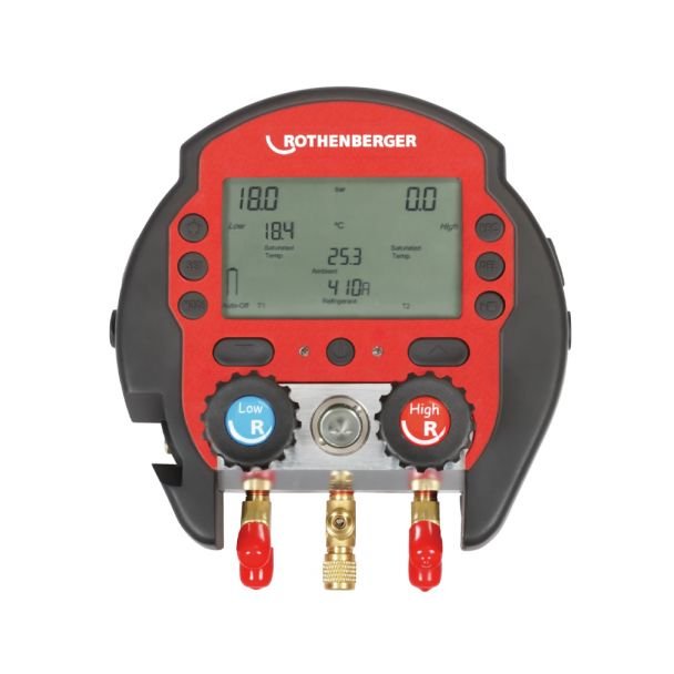 Manifold digital ROCOOL 600 Rothenberger 1000000572, -1 - 60 bar, 4 x 1/4" SAE, Red Box, Dataviewer, valiza transport