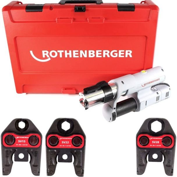 Masina de presat electrohidraulica Rothenberger 15740 ROMAX AC ECO cu capete SV 15, SV 22, SV 28, 110 mm, 32 – 34 kN