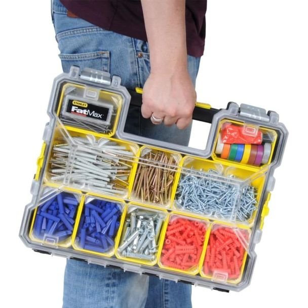 Organizator profesional pentru accesorii Stanley 1-97-517, 405 x 300 x 55 mm, 10 compartimente, inchizatori metalice, max 5.5 kg