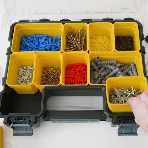 Organizator profesional pentru accesorii Stanley 1-97-521, 432 x 330 x 64 mm, 10 cupe adanci, inchizatori din plastic, max 8 kg