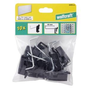 Set 10 carlige simple pentru peretele cu orificii Wolfcraft 6099000, lungime 60 mm