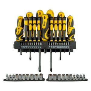 Set surubelnite cu maner si capete de insurubare Stanley STHT0-62143, 57 piese cu suport pentru perete