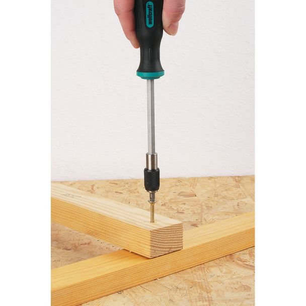 Surubelnita de mana pentru biti (1/4") Wolfcraft 8725000, magnetic, maner ergonomic, bicomponent, lungime 197 mm
