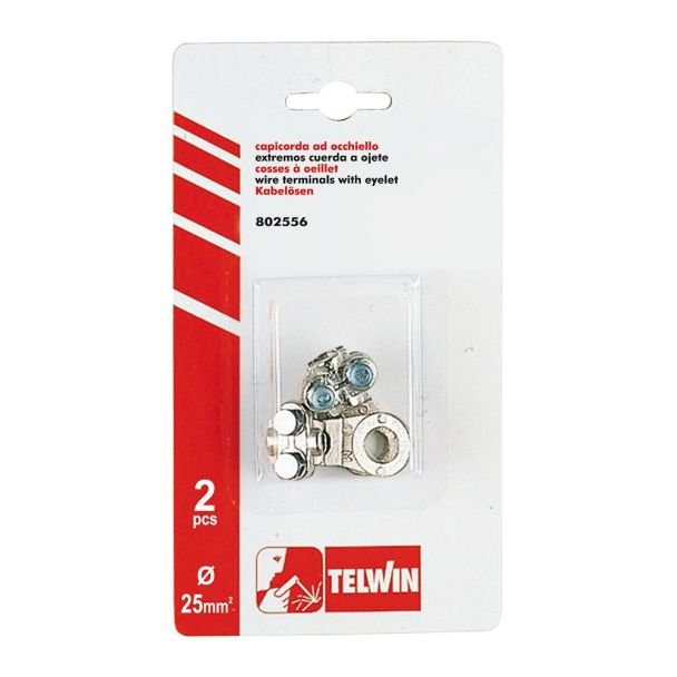 Borne cablu 25 mm² Telwin 802556, set 2 buc — terminale izolate, rezistente, conexiune sigură pentru baterii și sudură