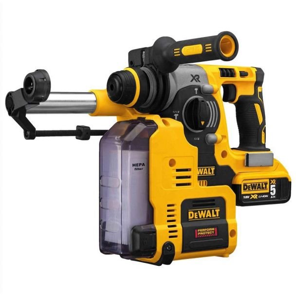 Ciocan rotopercutor DeWalt DCH275P2 SDS‑Plus 2.1 J – kit cu 2 acumulatori XR Li‑Ion 18V 5.0Ah, 2 mandrine interschimbabile, sistem de extracție praf