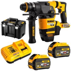 Ciocan rotopercutor DeWalt DCH333X2 SDS‑Plus cu 2 acumulatori XR FlexVolt 54 V/9.0 Ah, energie percuție 3.5 J, Ø găurire 30 mm, fără fir, profesional
