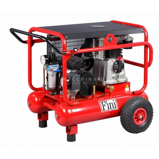 Compresor aer cu ulei trifazat Fini WARRIOR BK113-4T-28BAR, 2 cilindri în V, 3 kW, 28 bar, 265 l/min, 2 butelii 11 L