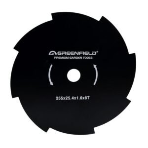 Cuțit motocoasă 8 dinți Greenfield | GA-DISC_8T 255x2.0x25.4 mm | Tăiere rapidă și precisă pentru iarbă și buruieni | Oțel rezistent, grosime 2.0 mm, montaj ax 25.4 mm |...
