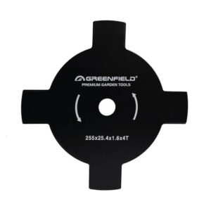 Cuțit motocoasă Greenfield GA-DISC_4T | 4 dinți | 255×1.6×25.4 mm | Disc tăiere iarbă și buruieni, oțel durabil | Compatibil cu arbore 25.4 mm
