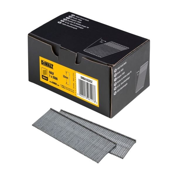 Cuie fără floare DEWALT 16 GA DNBA1632GZ, 32 mm, galvanizate, 2500 bucăți/cutie