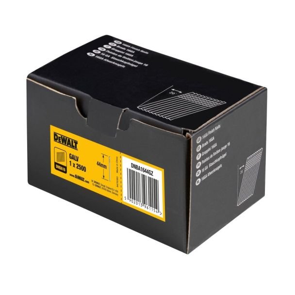 DeWalt, Cuie fără floare 16 GA DEWALT DNBA1644GZ, 44 mm, galvanizate, 2500 bucăți/cutie
