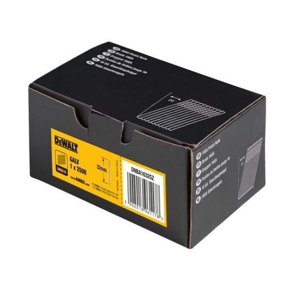 DeWalt, Cuie fără floare DEWALT 16 GA DNBA1632GZ, 32 mm, galvanizate, 2500 bucăți/cutie