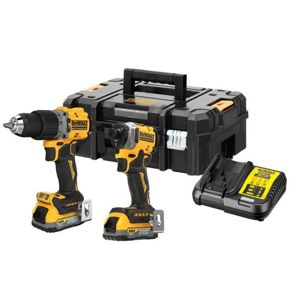 DeWalt DCK2051E2T Set 2 mașini, 2 acumulatori Powerstack 18V 1.7Ah și încărcător în valiză TSTAK