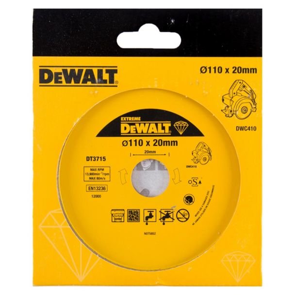 DeWalt, Disc diamantat, DeWalt DT3715, D 110x20x1.6 mm, granit și marmură, seria Extreme