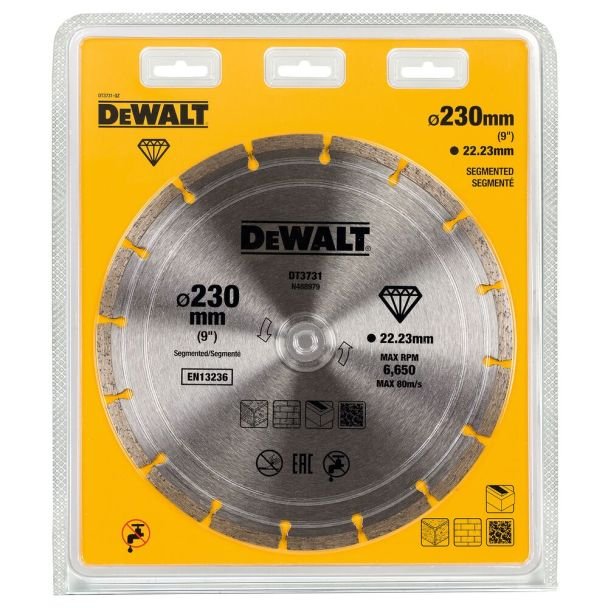 DeWalt, Disc diamantat segmentat DeWalt DT3731 Ø230×22.23×2.4 mm pentru beton și piatră