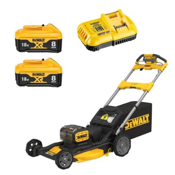DeWALT Mașină electrică de tuns gazon | DCMWSP156W2 | 2 acumulatori Li‑Ion 18 V / 8.0 Ah | Lățime de tăiere 53 cm | Autopropulsie fără fir