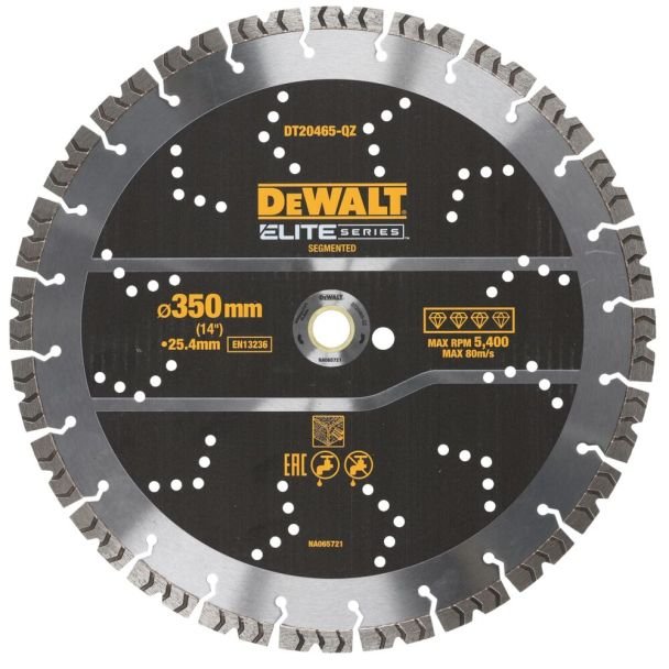 Disc diamantat segmentat DeWalt DT20465, 350x25.4x3 mm — pentru beton și piatră