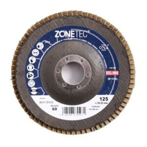 Disc lamelar premium Zonetec ZA231I1256022, 125 x 22.23 mm, granulație 60 — pentru șlefuire oțel și inox