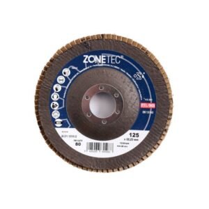 Disc lamelar premium Zonetec - ZA231I1258022 - pentru șlefuire oțel și inox - 125 x 22,23 mm - granulație 80