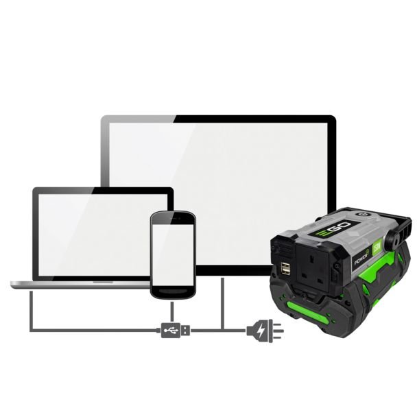 Ego, Ego Power PAD1501E - Convertor tensiune 56V DC la 230V AC - Putere maximă 150 W - Acumulator 56V 2,5Ah inclus - Încărcător CH2100E