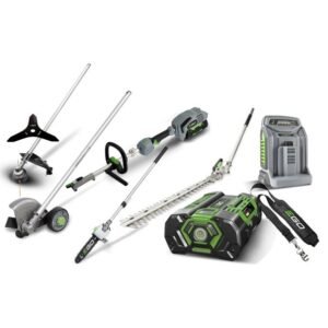 Ego Professional Set multifuncțional MHSC2002E | Ansamblu motor, ferăstrău, cap cu fir | Lamă gard viu, lamă tăiere margini gazon | Acumulator Li‑Ion 5.0 Ah inclus, încărcător...