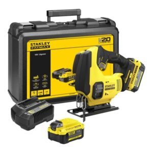 Fierăstrău pendular Stanley FatMax V20 SFMCS600M2K, tăiere lemn 55 mm, 2x acumulatori 18V/4.0 Ah, încărcător și valiză transport