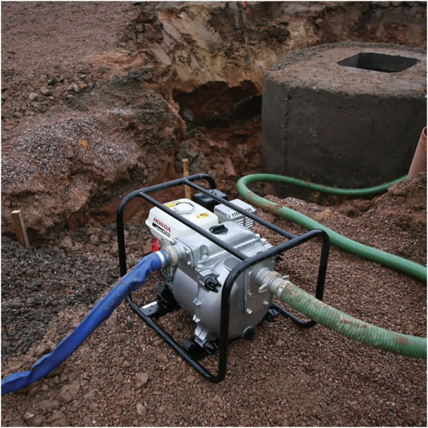 Honda, Motopompă 3" autoamorsantă pentru ape murdare Honda WT30XK4, motor benzină Honda Stage V, debit 1200 l/min, Hmax 25 mca, cadru transport