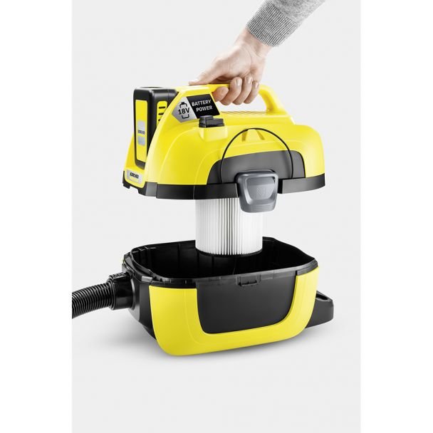 Karcher, Aspirator cu acumulator Karcher WD 1 Compact | 18 V, 2.5 Ah | Putere 230 W | Capacitate 7 l | Set acumulator EU‑II