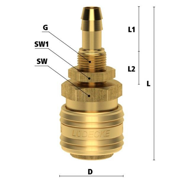 Ludecke, Cuplă rapidă mamă Ludecke ES_10_TSV, DN 7.2, pentru furtun 10 mm, filet M14x1