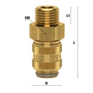 Ludecke, Cuplă rapidă mini mamă Ludecke ESM_14_AAB, DN5, filet exterior G 1/4, închidere dublă
