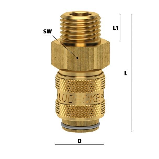 Ludecke, Cuplă rapidă mini mamă Ludecke ESM_38_A, DN 5, filet exterior G 3/8