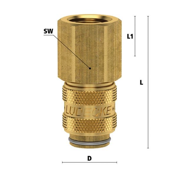 Ludecke, Cuplă rapidă mini mamă Ludecke ESM_38_IAB, DN 5, filet interior G 3/8", închidere dublă
