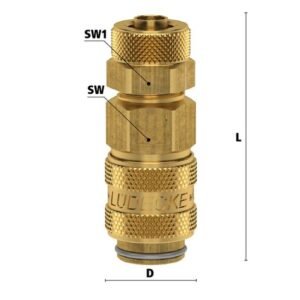 Ludecke, Cuplă rapidă mini mamă Ludecke ESM_6_TQ, DN5, piuliță pentru furtun 6x8 mm