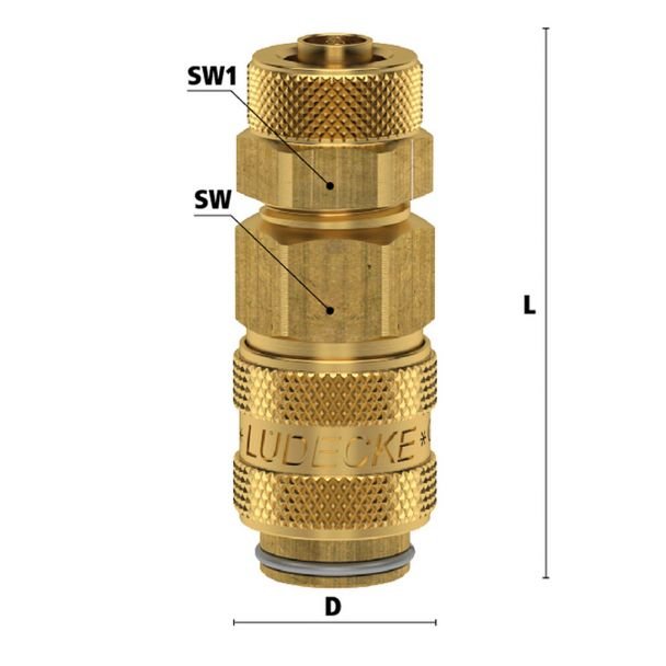 Ludecke, Cuplă rapidă mini mamă Ludecke ESM_6_TQ, DN5, piuliță pentru furtun 6x8 mm