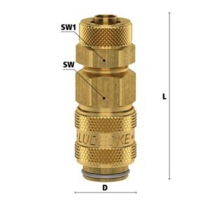 Ludecke, Cuplă rapidă mini mamă Ludecke ESM_6_TQAB - DN 5 - piuliță - furtun 6x8 mm - închidere dublă