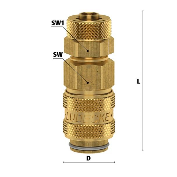 Ludecke, Cuplă rapidă mini mamă Ludecke ESM_6_TQAB - DN 5 - piuliță - furtun 6x8 mm - închidere dublă