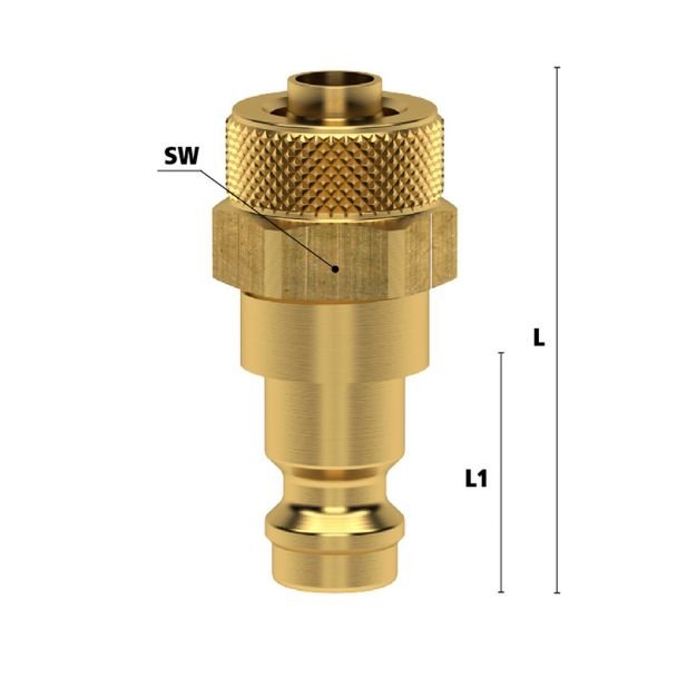 Ludecke, Cuplă rapidă mini tată | Ludecke ESM_4_SQ | DN 5 | furtun 4x6 mm | conector pneumatic montaj rapid
