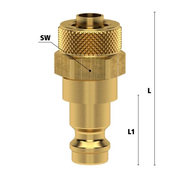 Ludecke, Cuplă rapidă mini tată Ludecke ESM_6_SQ, DN5, piuliță, pentru furtun 6x8 mm