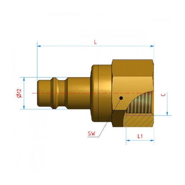 Ludecke, Cuplă rapidă standard Tata Ludecke ES_12_NIAB, DN 7.2, filet interior G 1/2", închidere dublă