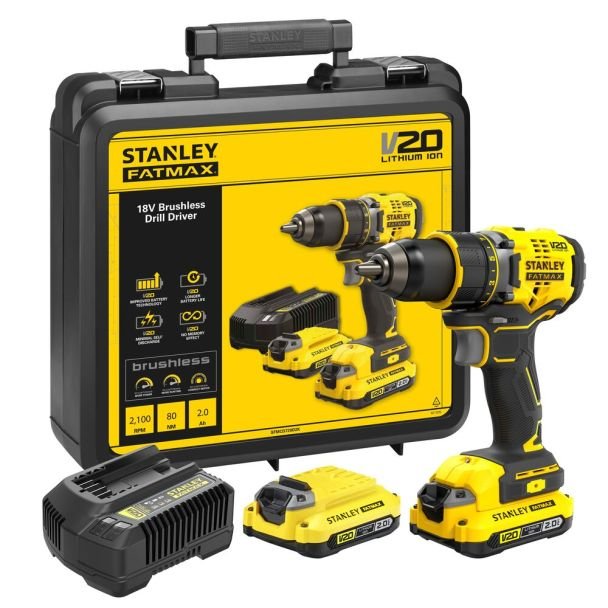 Mașină de găurit și înșurubat Stanley FatMax V20 SFMCD720D2K – până la 80 Nm, 2x acumulatori 18V 2.0Ah, încărcător, valiză transport