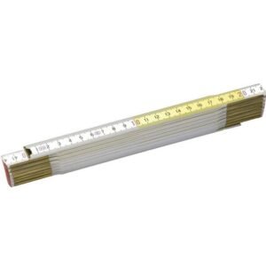 Metru de tâmplărie Stanley 0-35-458, lemn vopsit alb-galben, 2 m x 15 mm — precizie profesională