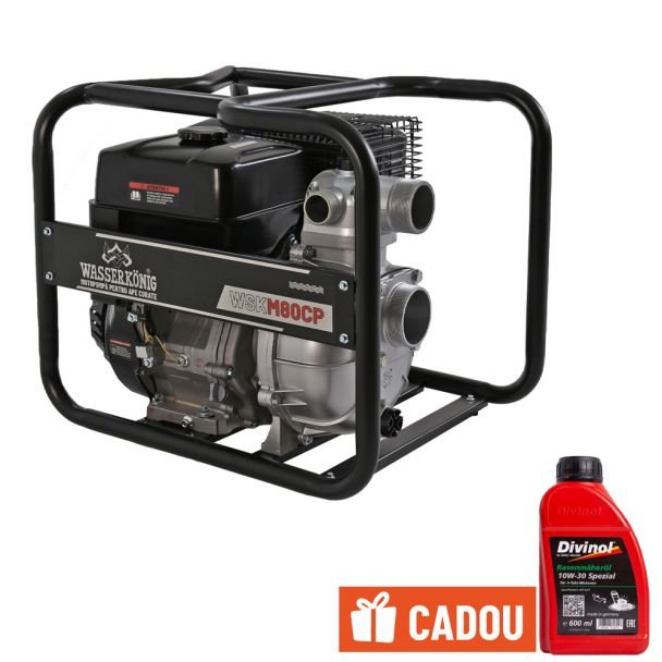 Motopompă aspirație 3" Wasserkonig WSKM80CP | Debit 50 m³/ora | Refulare max. 70 m | Motor benzină Euro V, 11 CP | Pentru irigații, drenaje și intervenții