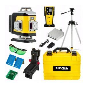 Nivela laser 4 x 360° Nivel System CL4B SET SJJM1EX CLS5, fascicul albastru, 30/70 m, acumulator 3,7 V, geantă transport, trepied 1,82 m, senzor CLS-5