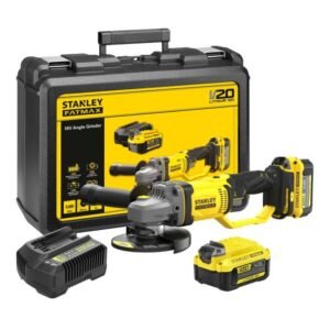 Polizor unghiular Stanley SFMCG400M2K 125 mm | Kit 2 acumulatori 18V/4.0 Ah + încărcător | Valiză transport inclusă | Potrivit pentru șantier și atelier | Set profesional...