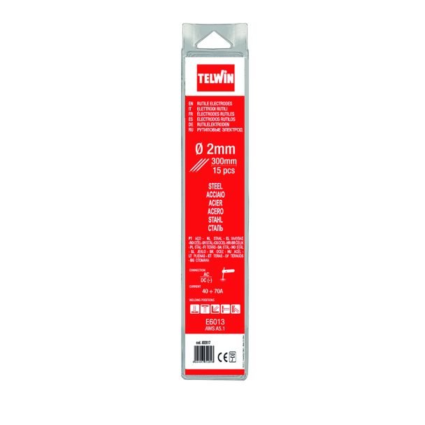 Set 15 electrozi rutilici 2 mm Telwin 802617 E6013 - electrozi E6013 pentru oțel, sudură ușoară - ambalaj 15 buc. - aprindere stabilă și pulverizare redusă - calitate...
