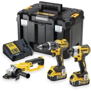 Set 3 scule DeWalt DCK383P2T – DCD796, DCF887, DCG412 + 2x Acumulatori 18V XR 5.0Ah, Încărcător, TSTAK