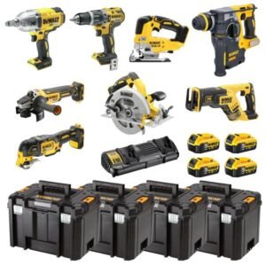 Set 8 scule | DEWALT DCK865P4T 18V Li-Ion | 4 acumulatori XR 18V 5.0Ah | încărcător dublu | 4 valize profesionale TSTAK VI