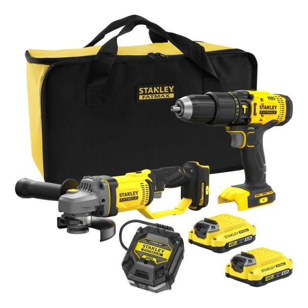 Set combinat 2 scule electrice - Stanley FATMAX V20 - SFMCK471D2S - 2 acumulatori 18 V / 2,0 Ah, încărcător 1,25 A - Geantă textilă
